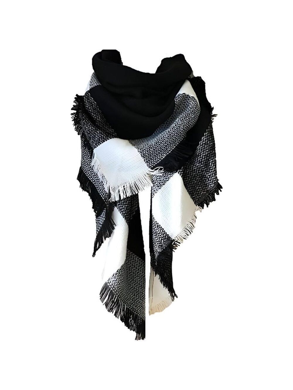 Womens Long Shawl Winter Wraps Scarves Knit Cashmere Feel Plaid Triangle Scarf